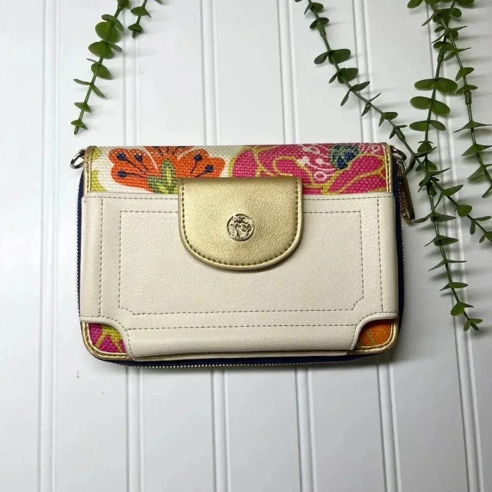 Spartina Leather & Floral Zip Around Phone Wallet/Wristlet - Missing Strap